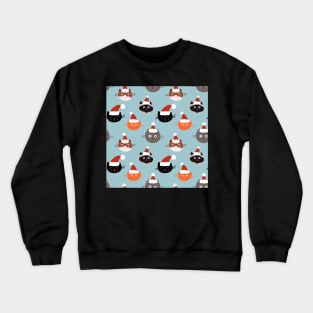 Cats in Santa Hats on Blue Crewneck Sweatshirt